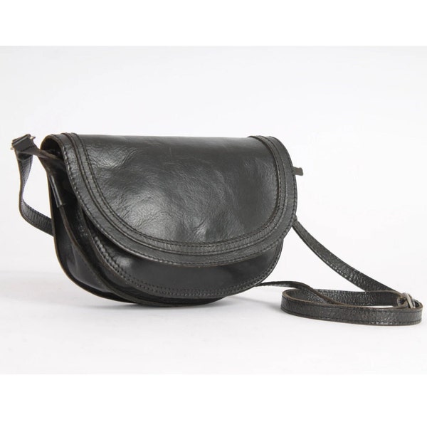 Vintage Black Genuine Leather Shoulder Bag and Crossbody Small Messenger Purse Bag 90s Leather