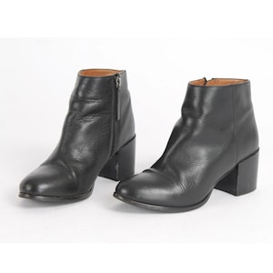 US7.5 Vintage Block Heel Black Zipper Leather Boots for Women size EU38 UK5.5 US7.5
