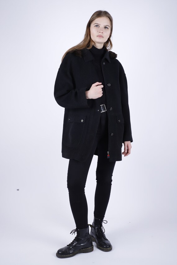 1970s Vintage Black Loden Wool Greatcoat Overcoat… - image 3