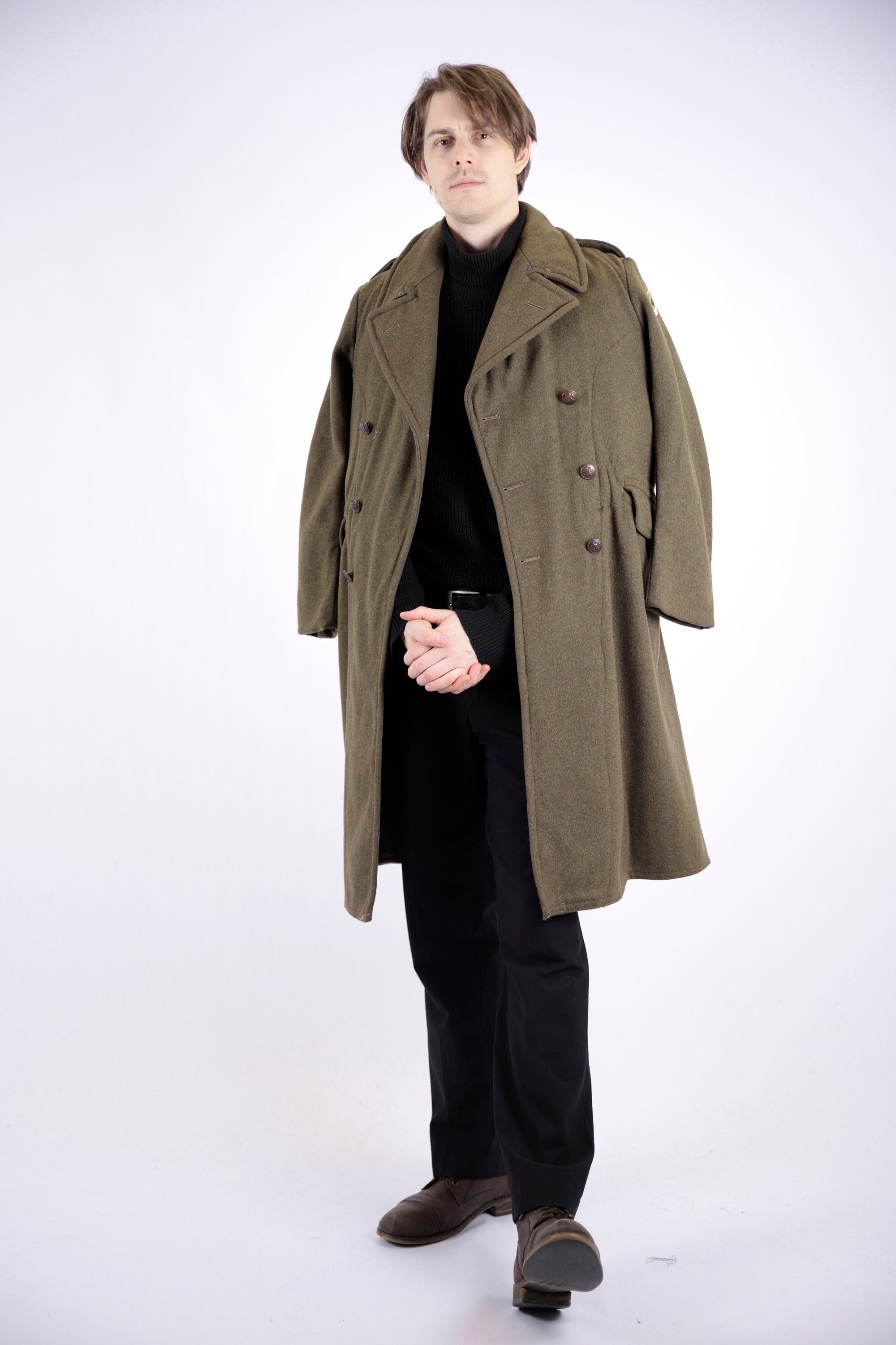 1950s Vintage Olive Military Grade Coat Belgian Royal Heavy