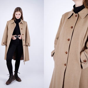 1980s Vintage Beige Winter Wool Loden Winter Autumn Topcoat Trench Greatcoat Jacket for Women