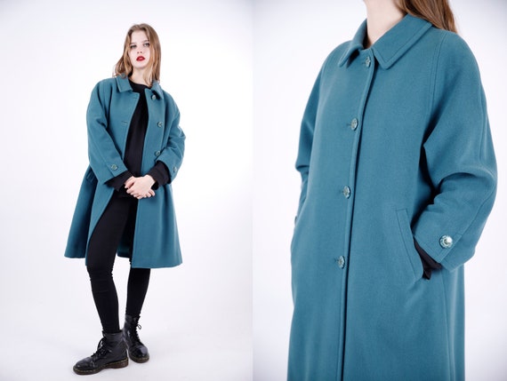 1970s Vintage Blue Cyan Turquoise Coat Loden Wool… - image 1