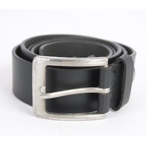 Vintage Black Leather Belt Sturdy Full Grain Rockstar Stage Indie Belt Steel Buckle