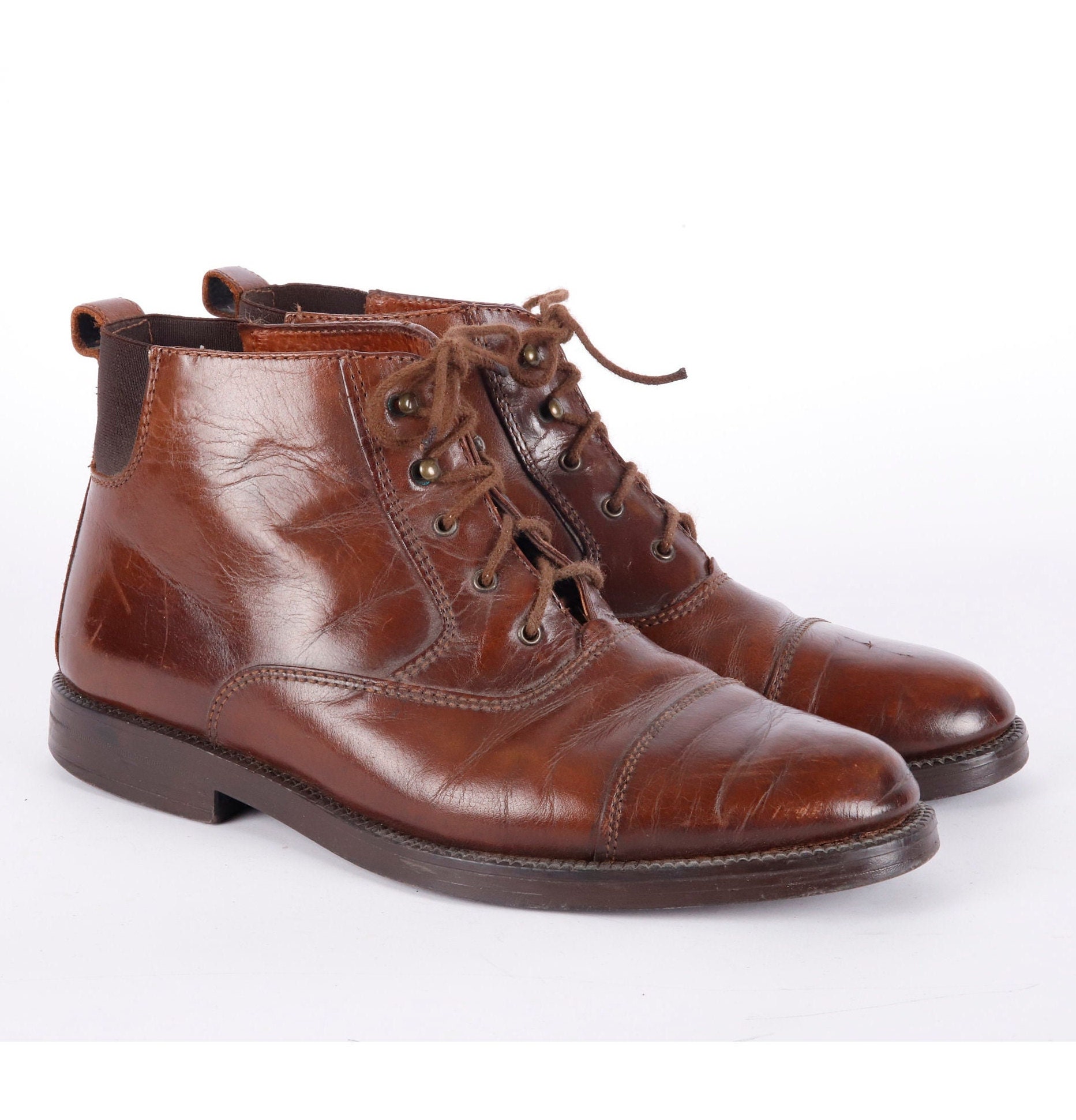 Vintage Brown Leather Ankle Boots Mens EU43 US10 UK9.5 - Etsy