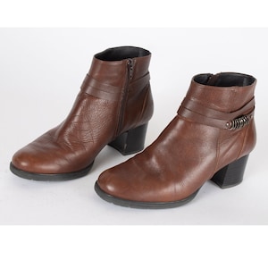 US7 Brown Booties Vintage Buckle Straps Leather Boots for Women size EU37.5 / UK5 / US7