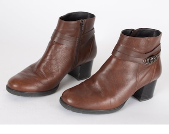 Botines de piel estilo vintage con tiras y hebillas color marrón de talla 37,5 EU/UK5/US7 para mujer