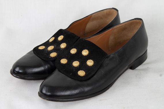 US8.5 Vintage 70s Black Leather / Art Deco Shoes /