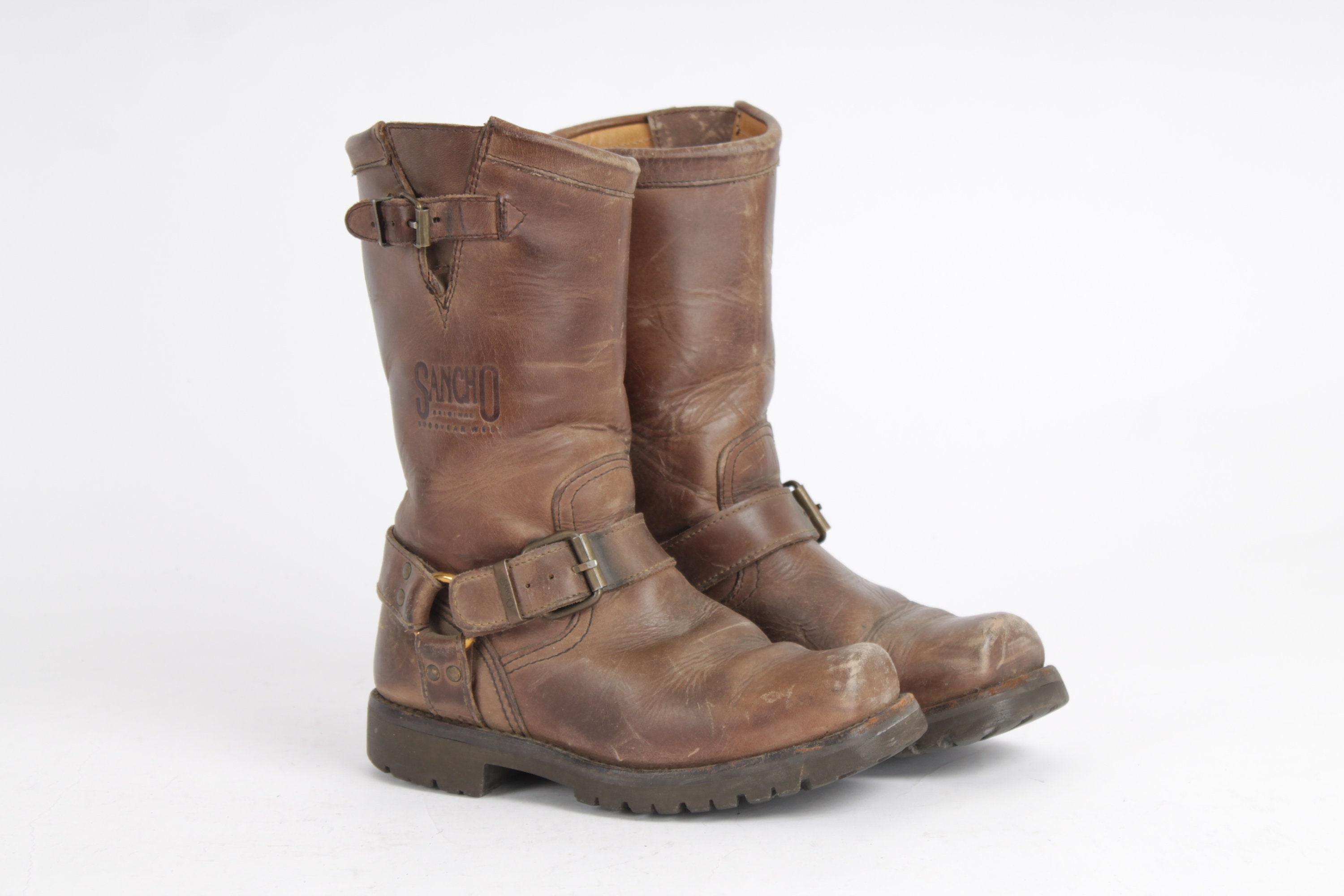 US6.5 Western SANCHO Cowboy Boots Tan Desert Brown Buckle