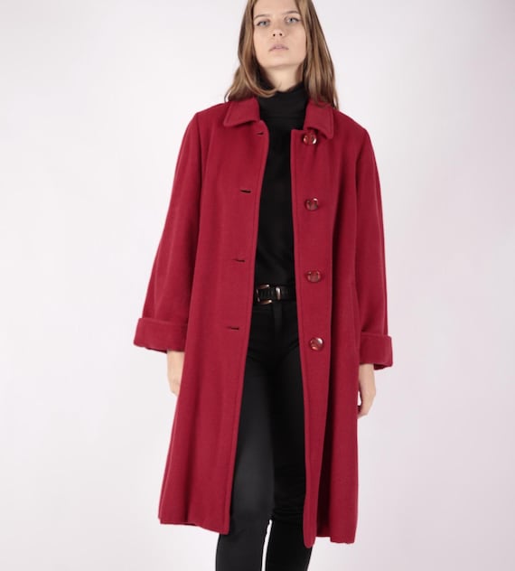 1970s Vintage Red Greatcoat Wool Winter Autumn Coat Jacket for