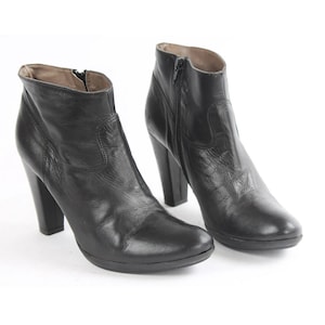 US10.5 Vintage Womens Boots Black Leather Heeled Ankle Boots for Women size EU 41 UK 8.5 US 10.5