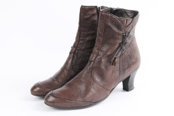 US8.5 Vintage Brown Leather Elegant Ankle Boots f… - image 2