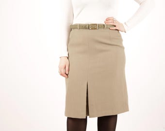 Falda formal vintage gris claro beige topo con cinturón de los años 80