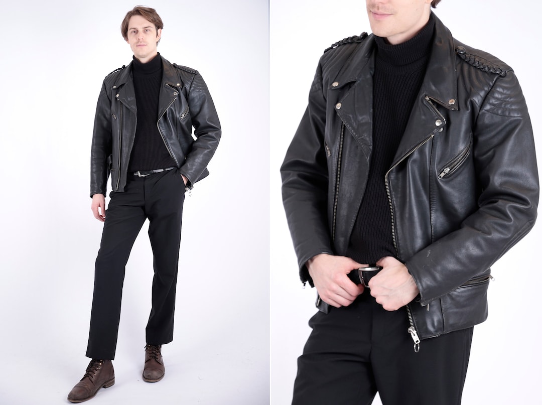 1980s Vintage Black Leather Perfecto Motorcycle Jacket Road Warrior ...