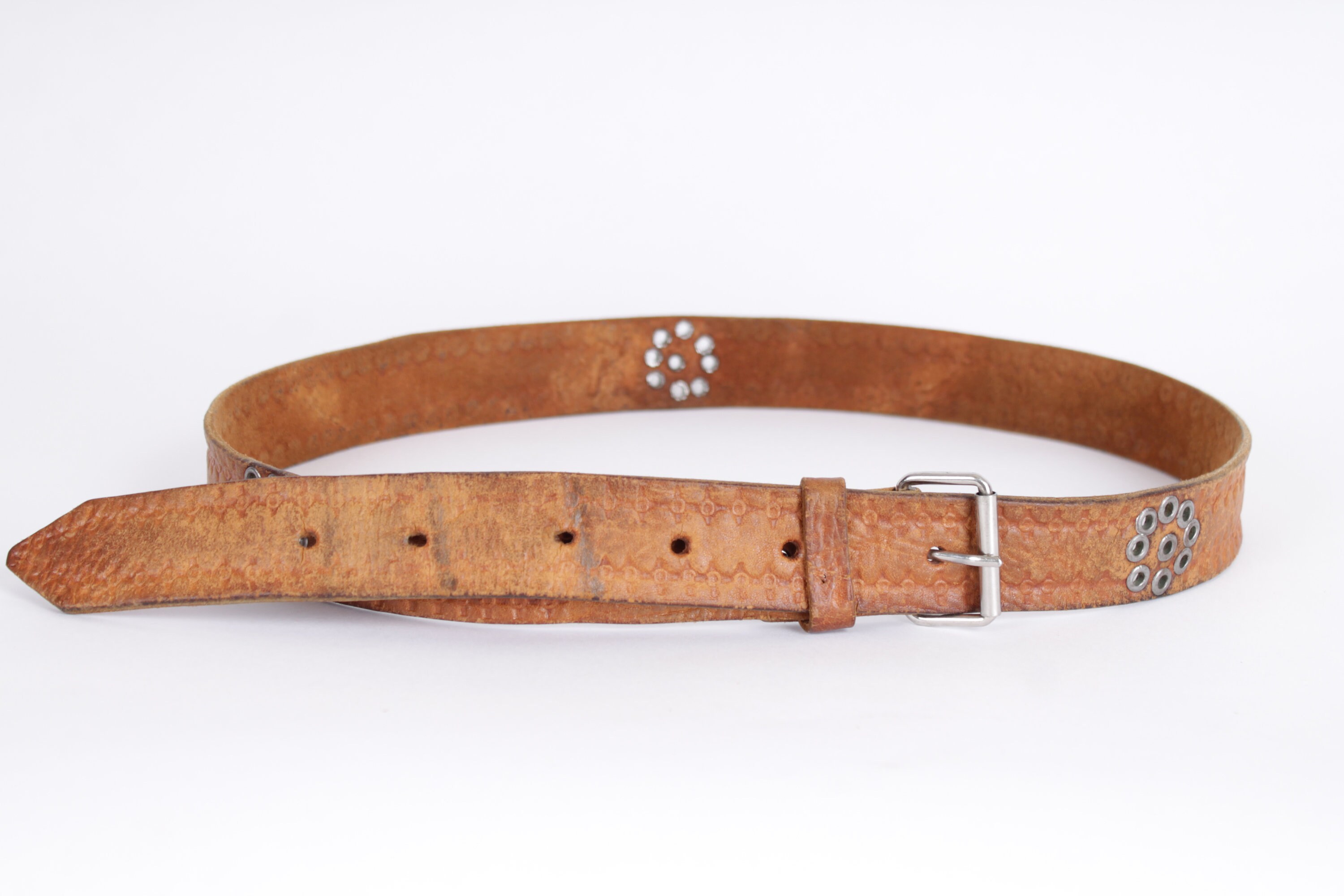 Vintage Wright USA Wide Leather Belt Boho Southwestern Cognac Studded Waist Belt 23020.jpg?v=1760553166&width=1920 main image 2