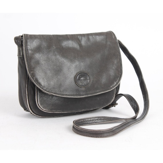 Vintage Black Leather Crossbody Bag: 80s Traveler Purse - Etsy