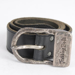 Vintage Black Leather Cowboy Belt Rockstar Sturdy Full Western Grain Belt Steel Buckle