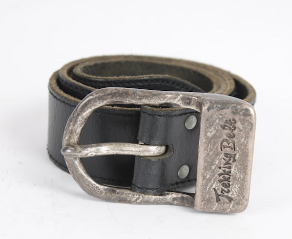 Vintage Black Leather Cowboy Belt Rockstar Sturdy Full  display picture 2