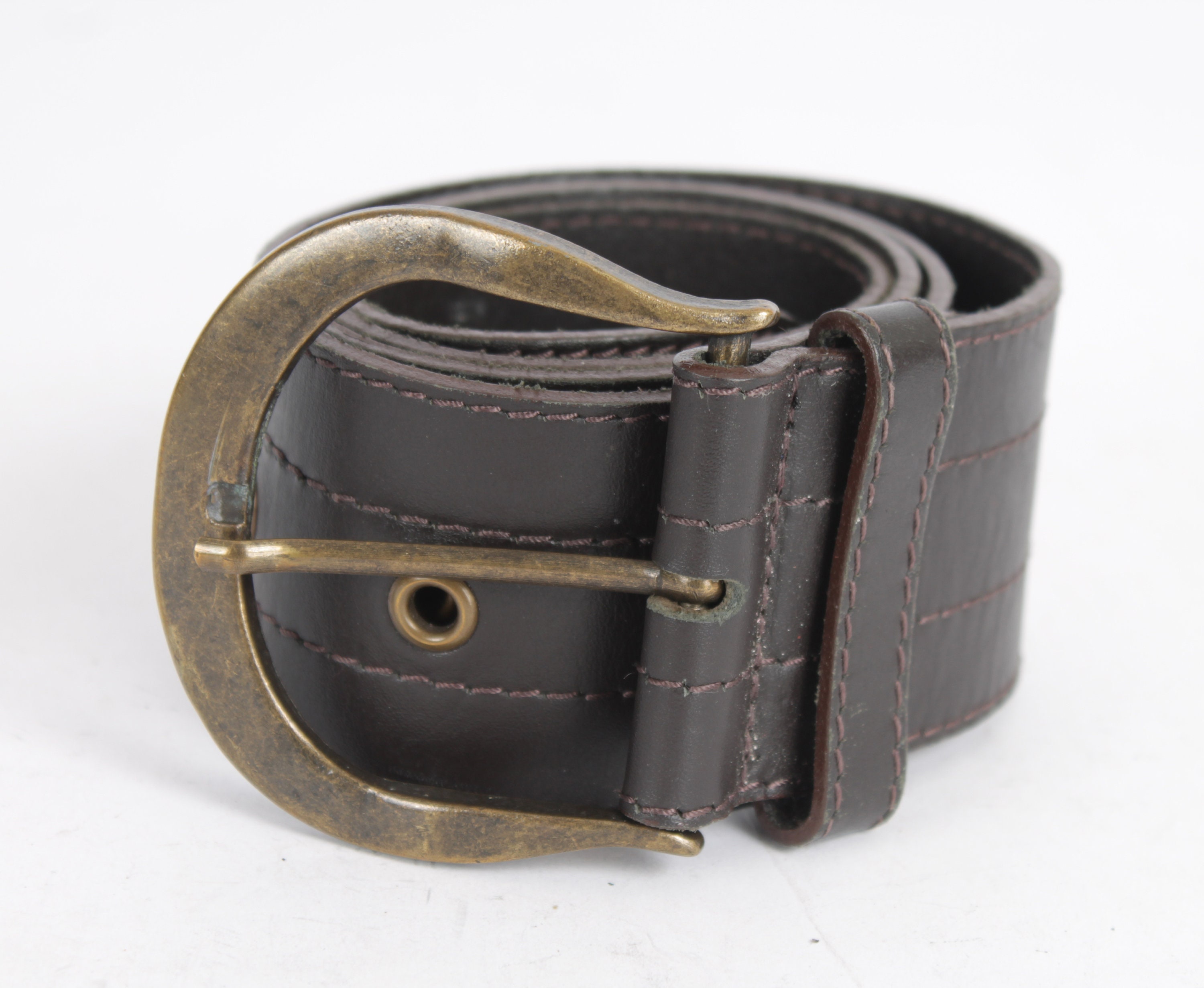 Vintage Brown Leather Western Belt: Full Grain Brass Buckle 