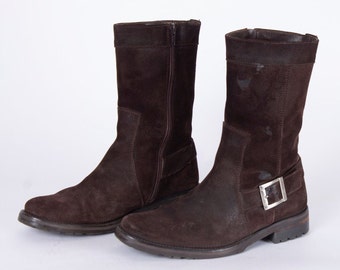 Vintage Brown Leather Ankle Boots: Buckle Detail, Women's US8 / EU38