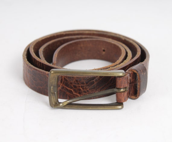 Vintage Brown Leather Belt With Brass Buckle (38.5 display picture 3