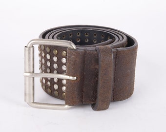 Vintage Brown Cowboy Studded Full Grain Leather Western Belt Genuine Leather Real Leather Buckle