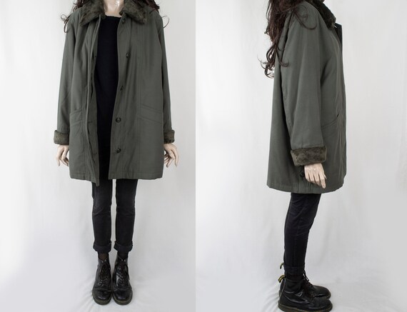 1970s Vintage Olive Green Longcoat Coat Trench Top