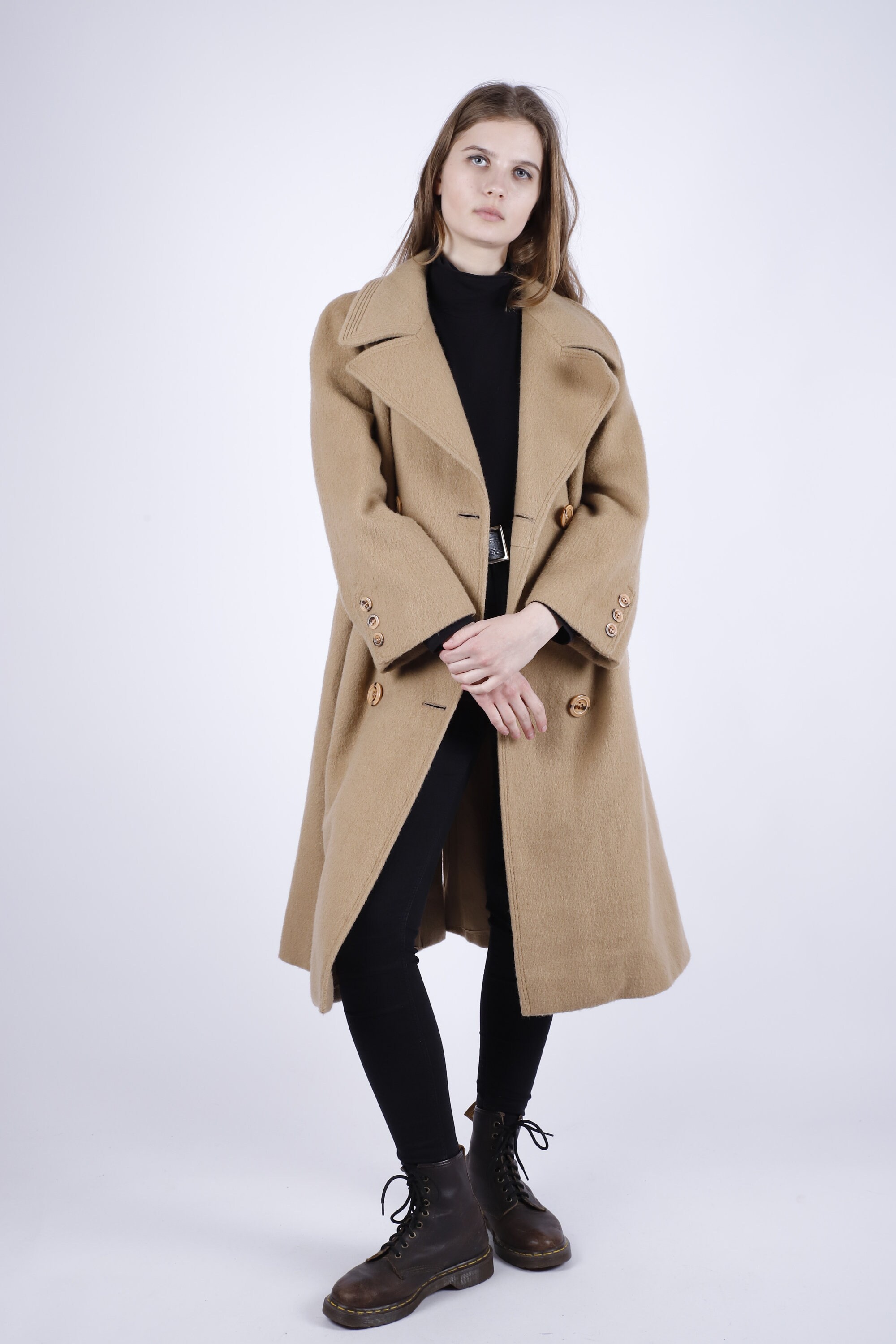 1980s Vintage Beige Winter Wool Winter Autumn Topcoat Trench