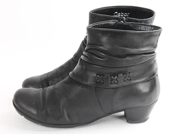 Vintage Black Leather Gabor Booties - Boho Ankle Boots US 5.5