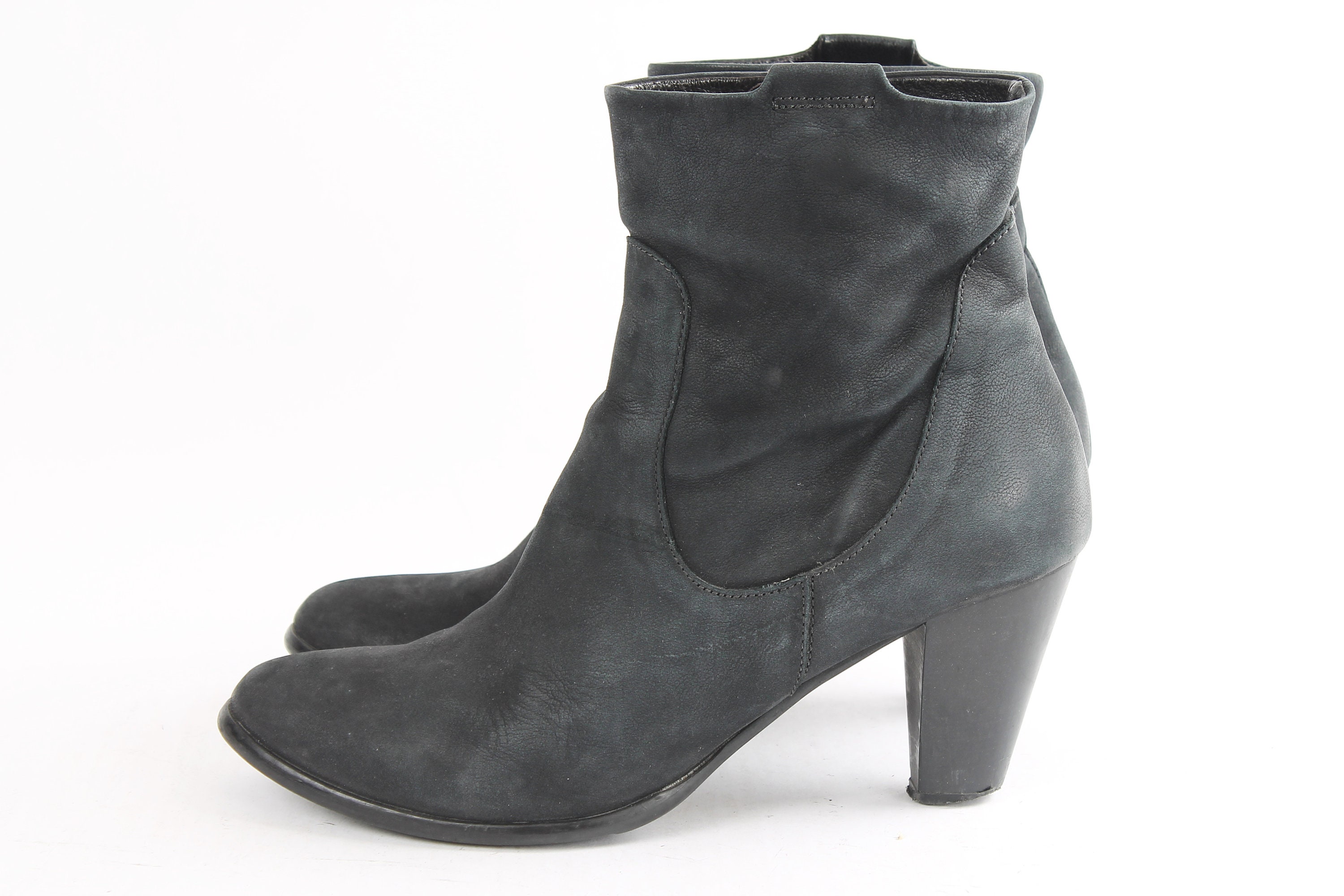US10.5 Vintage Black Leather Suede Boho Classic Medium Heel Classy Timeless Elegant Boots for Women size EU 41 UK 8.5 US 10.5