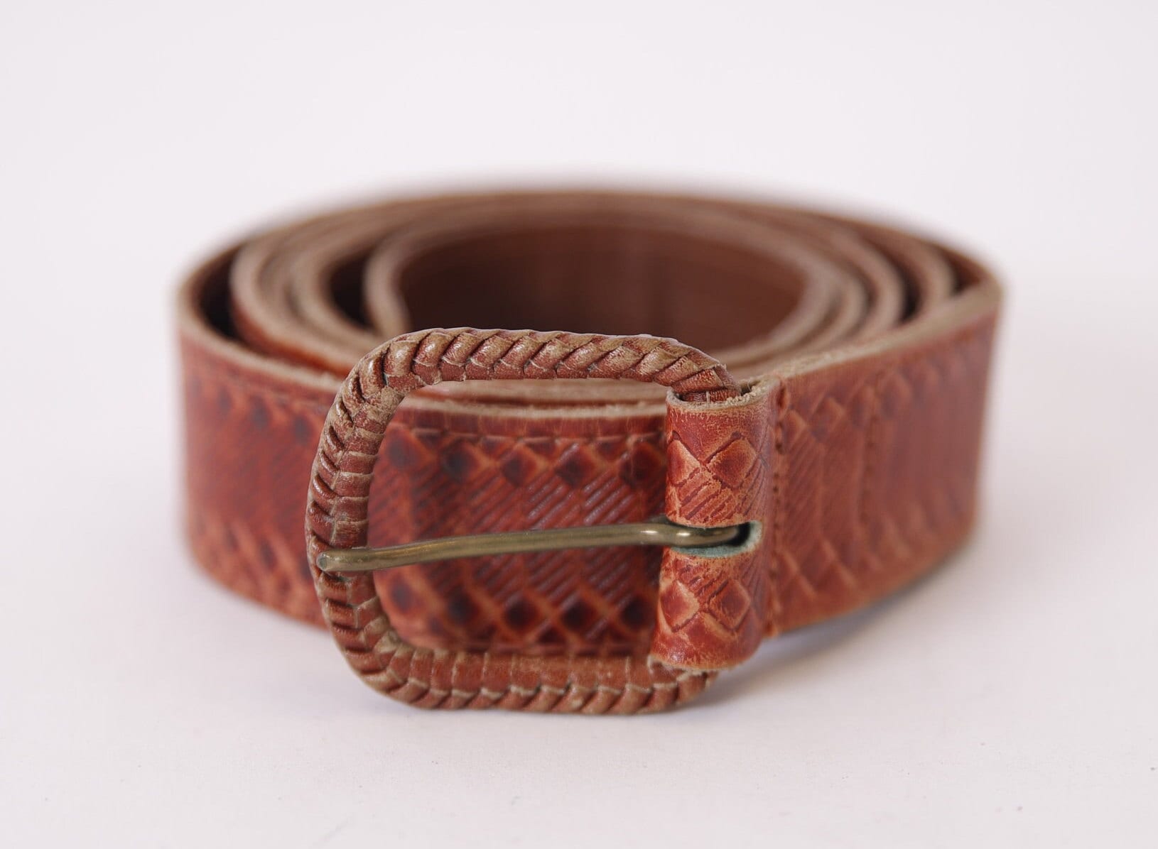 Vintage Cognac Snakeskin Print Leather Western Belt: Brass  display picture 3
