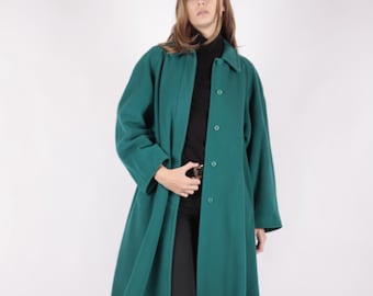1970s Vintage Blue Cyan Coat Wool Greatcoat Overcoat Winter Autumn for Women