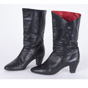 US7.5 Low Calf Booties Vintage Black Clip Buttons Leather Ankle Boots for Women size EU38 UK5.5 US7.5