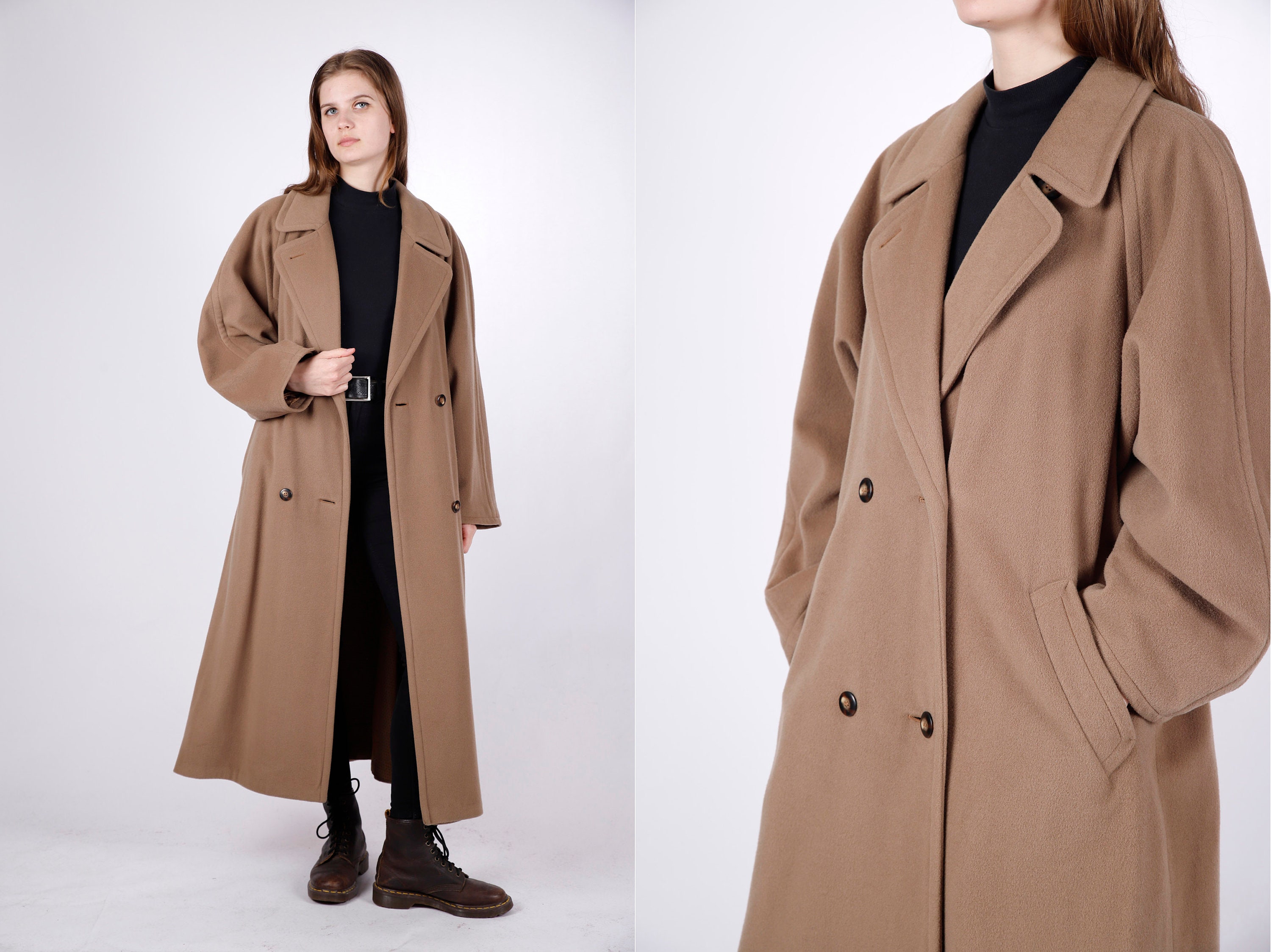 Estella | Goff Hooded Wrap Coat in Black Virgin Wool Medium