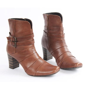 Vintage Brown Leather Belted Heel Boots - Made in Italy - US9.5 / EU40