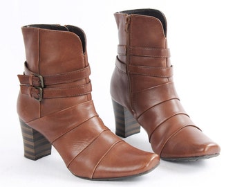 Vintage Braune Ledergürtel Absatzstiefel - Made in Italy - US 9.5 / EU 40