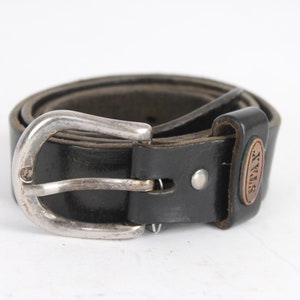 Vintage Black Leather Cowboy Belt Rockstar Sturdy Full Western Grain Belt Steel Buckle
