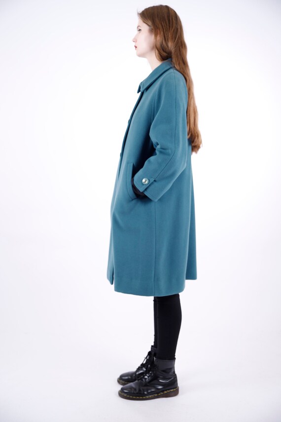 1970s Vintage Blue Cyan Turquoise Coat Loden Wool… - image 8
