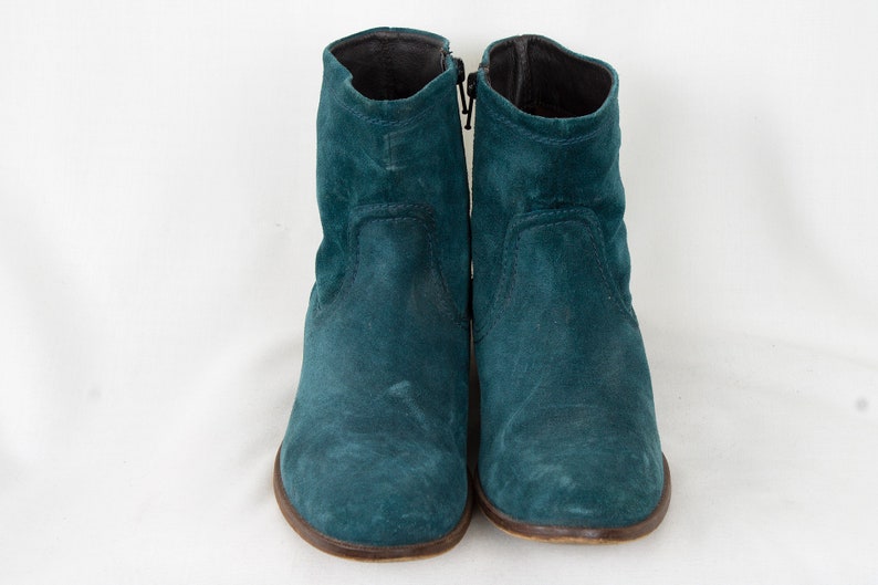 US8.5 Vintage 90s Green Suede Leather Elegant Ankle Boots for Women size EU39 UK6.5 US8.5