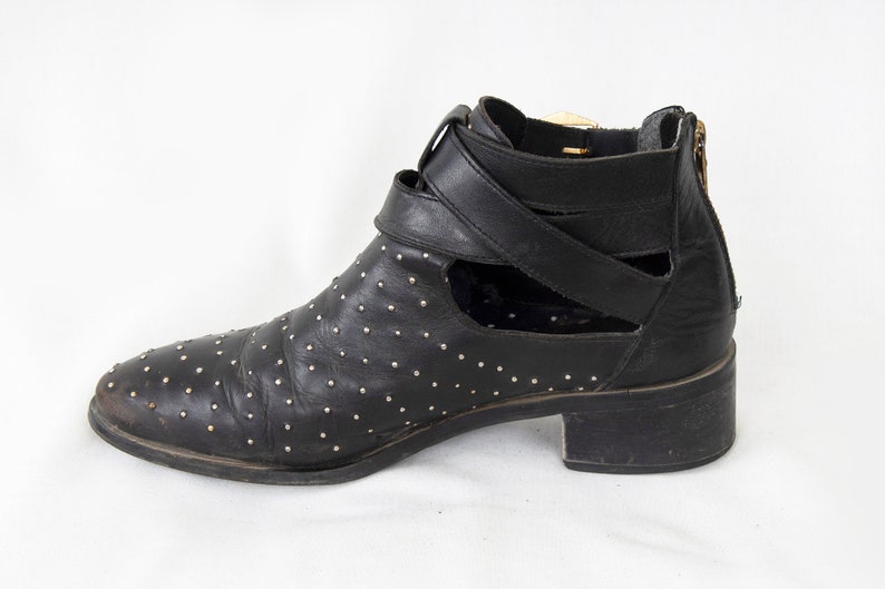 US7.5 Vintage Black Pepe Jeans Leather Belted Hippie Festival Boots for Women size EU38 UK5.5 US7.5