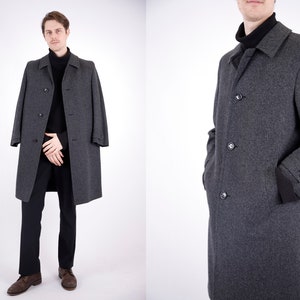 1970s Vintage Grey Coat Pure Virgin Wool Winter Autumn Longcoat Topcoat Greatcoat for Men