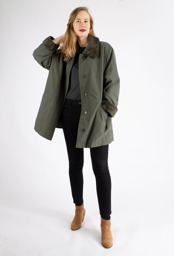 1970s Vintage Olive Green Longcoat Coat Trench To… - image 2