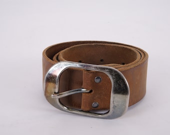 Vintage Cognac Snakeskin Print Leather Western Belt: Brass  display picture 3