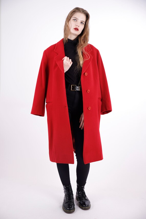 1970s Vintage Red Crimson Wool Autumn Overcoat Gr… - image 3