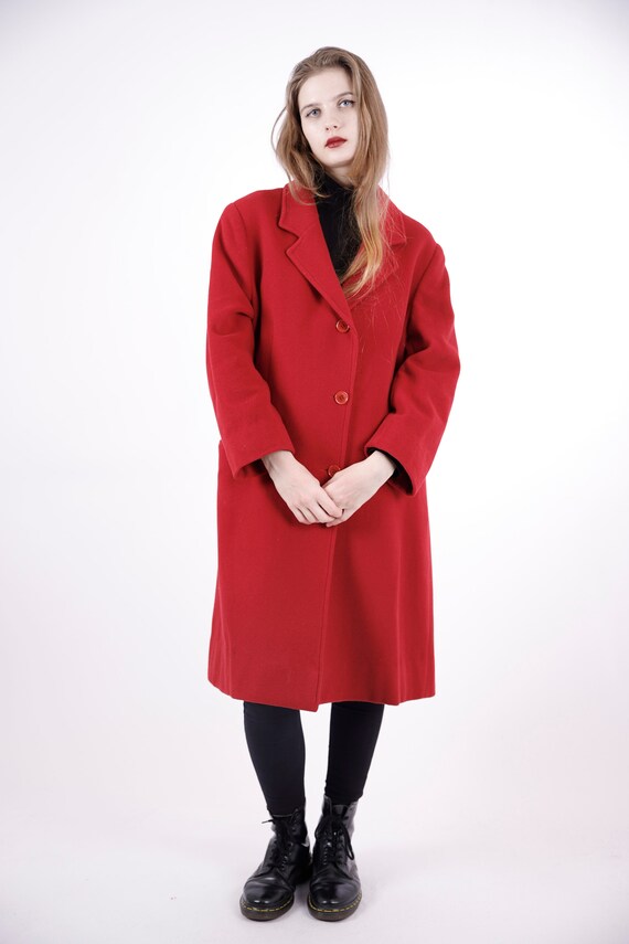 1970s Vintage Red Crimson Wool Autumn Overcoat Gr… - image 7
