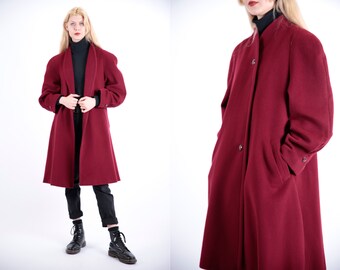 1970s Vintage Burgundy Red Crimson Wool Loden Winter Autumn Coat Jacket for Women