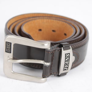 Vintage Black Leather Cowboy Belt Rockstar Sturdy Full Western Grain Belt Steel Buckle