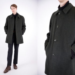 1970s Vintage Faded Green Olive Wool Longcoat Greatcoat Overcoat Autumn Winter for Men