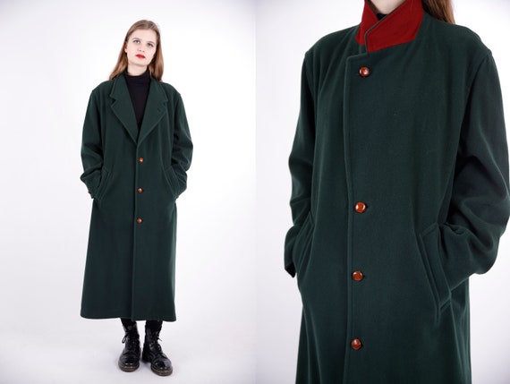 1970s Vintage Green Wool Loden Longcoat Greatcoat Ove… - Gem