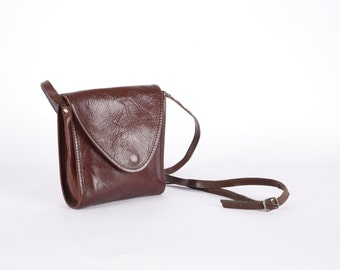 Vintage Mahogany Genuine Leather Bag Shoulder Bag and Crossbody Bag Satchel Courier Messenger Purse Bag 80s Leather Bag