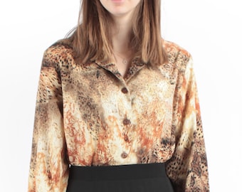 70s Vintage Summer Fierce Tiger Print Decorated Blouse for Women